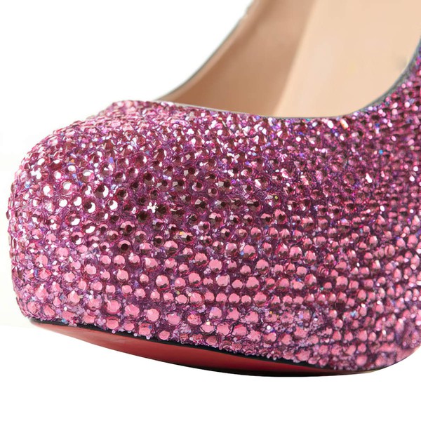 Women's Fuchsia Suede Pumps/Closed Toe/Platform with Crystal #LDB03030203