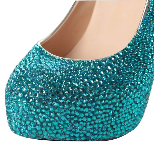 Women's Blue Suede Pumps/Closed Toe/Platform with Crystal #LDB03030204