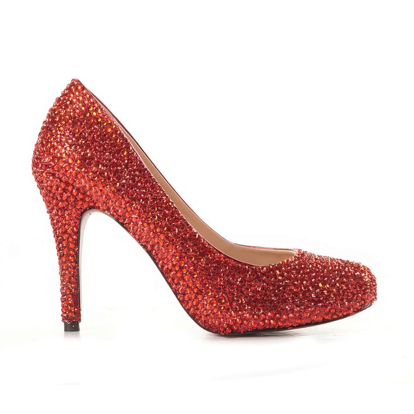 Women's Red Suede Pumps/Closed Toe with Crystal #LDB03030206