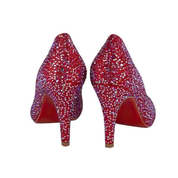 Women's Red Suede Closed Toe/Pumps with Crystal Heel/Sparkling Glitter #LDB03030211