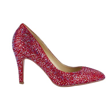 Women's Red Suede Closed Toe/Pumps with Crystal Heel/Sparkling Glitter #LDB03030211