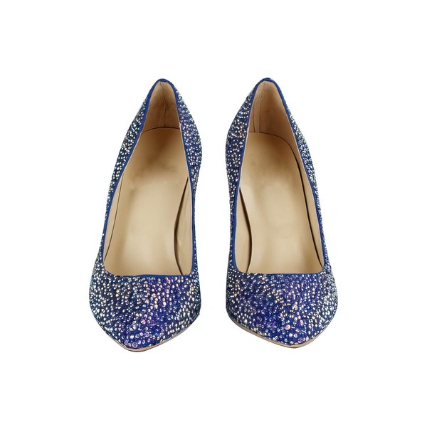 Women's Blue Suede Closed Toe/Pumps with Crystal/Crystal Heel