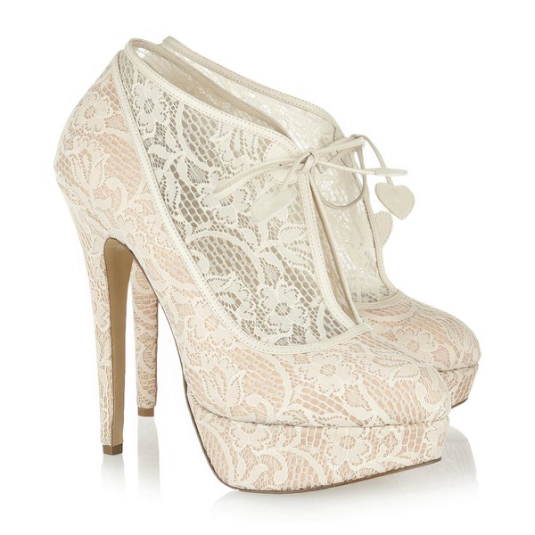 Women's Champagne Lace Pumps/Closed Toe/Platform with Ribbon Tie #LDB03030221