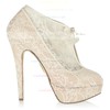 Women's Champagne Lace Pumps/Closed Toe/Platform with Ribbon Tie #LDB03030221