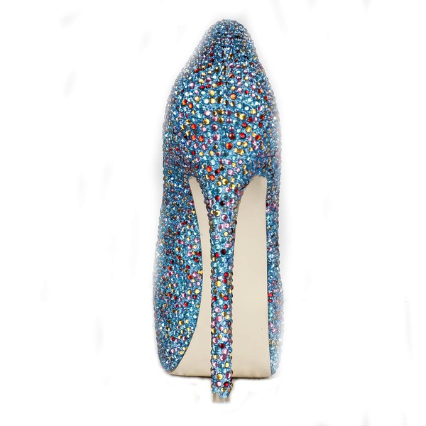 Women's Multi-color Suede Pumps/Closed Toe/Platform with Crystal Heel/Sparkling Glitter