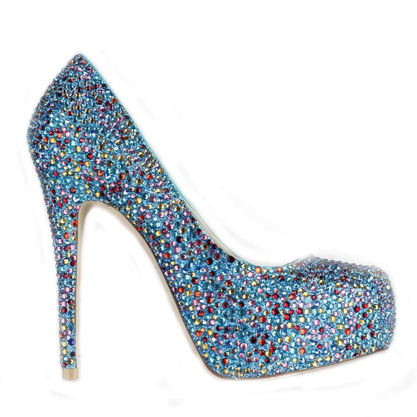 Women's Multi-color Suede Pumps/Closed Toe/Platform with Sparkling Glitter/Crystal Heel #LDB03030229