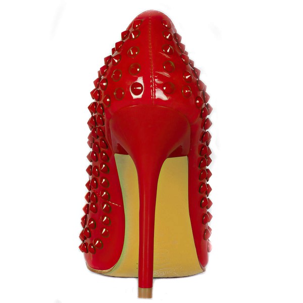 Women's Red Patent Leather Pumps/Closed Toe with Crystal #LDB03030234