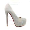Women's White Suede Pumps/Closed Toe/Platform with Imitation Pearl #LDB03030238