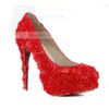 Women's Red Suede Pumps/Closed Toe/Platform with Satin Flower #LDB03030240