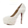 Women's White Suede Pumps/Closed Toe/Platform with Flower #LDB03030241