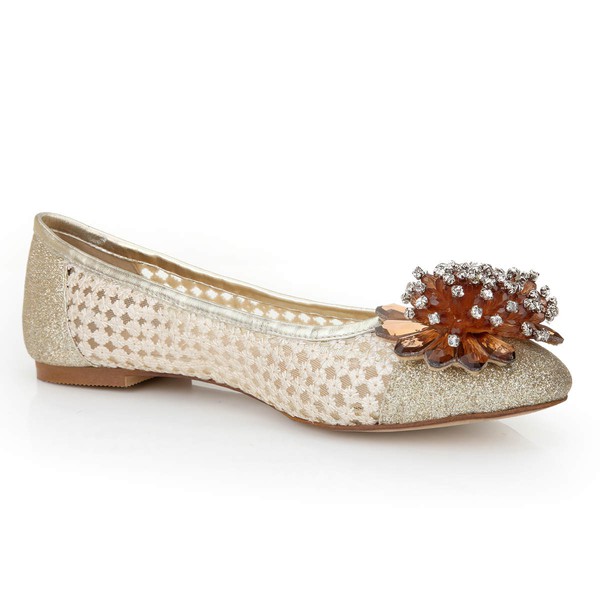 Women's Light Golden Suede Closed Toe/Flats with Sequin/Crystal/Others #LDB03030244