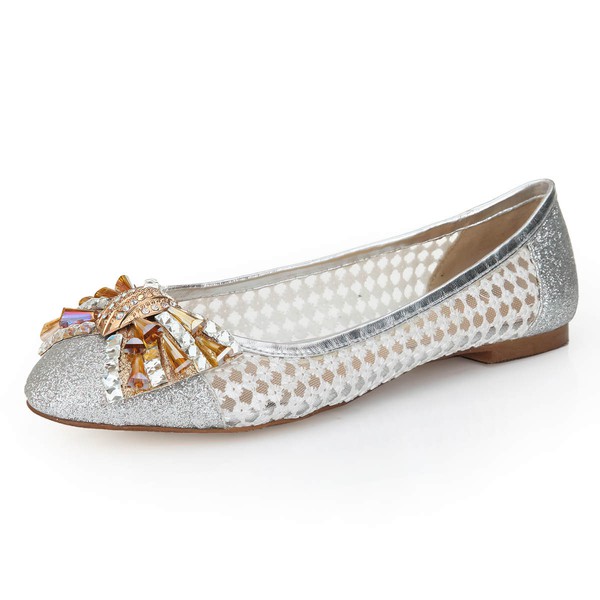 Women's Silver Suede Closed Toe/Flats with Sequin/Crystal/Others #LDB03030245