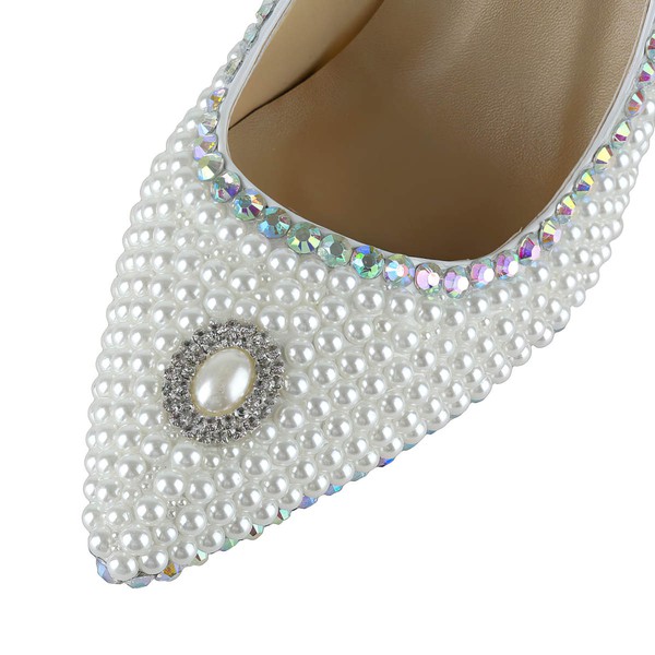 Women's White Patent Leather Closed Toe/Pumps with Crystal/Pearl