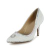 Women's White Patent Leather Closed Toe/Pumps with Crystal/Pearl #LDB03030258