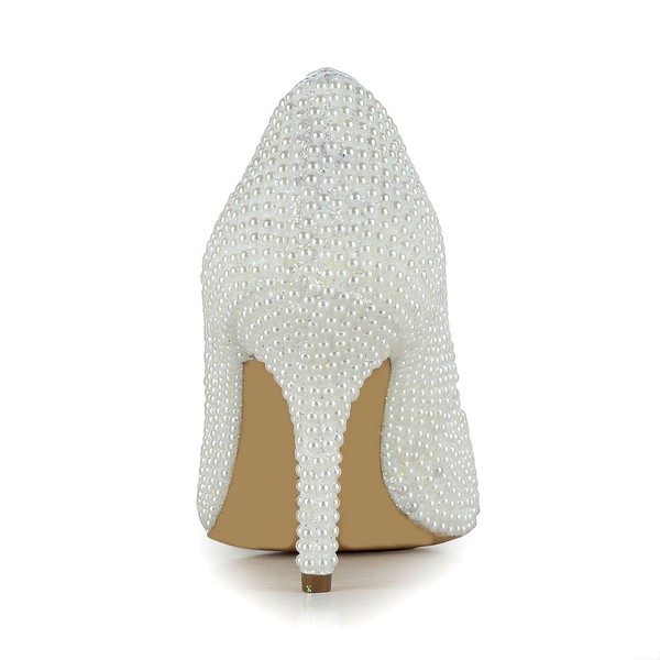 Women's White Patent Leather Pumps/Closed Toe with Pearl #LDB03030259