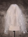 Two-tier Ivory Fingertip Bridal Veils with Rhinestones/Satin Flower #LDB03010072