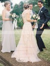 Sweep Train White Lace Tulle Appliques Lace Cap Straps V-neck Wedding Dress #LDB00021495