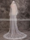 One-tier Ivory Cathedral Bridal Veils with Lace #LDB03010076