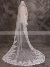 One-tier Ivory Chapel Bridal Veils with Applique #LDB03010085