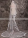 One-tier Ivory Chapel Bridal Veils with Applique #LDB03010087