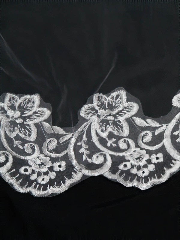Two-tier Ivory/White Cathedral Bridal Veils with Applique #LDB03010098