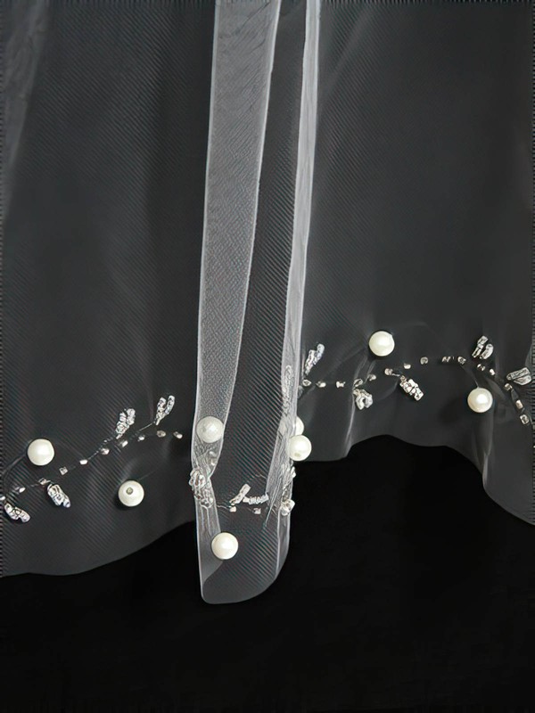 Two-tier White/Ivory Elbow Bridal Veils with Beading/Faux Pearl