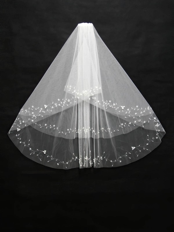 Two-tier White/Ivory Elbow Bridal Veils with Beading/Sequin