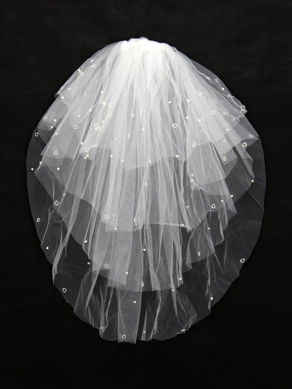 Four-tier White/Ivory Elbow Bridal Veils with Beading #LDB03010113