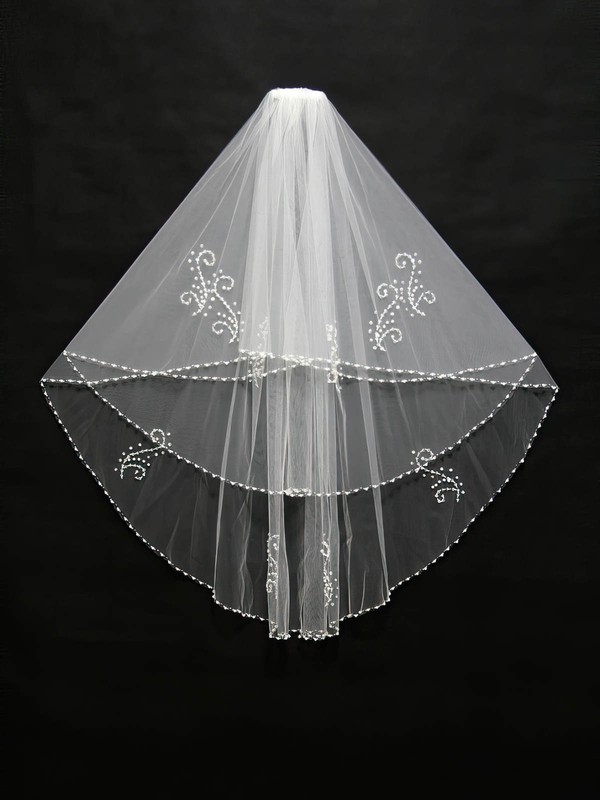 Two-tier White/Ivory Elbow Bridal Veils with Beading/Sequin #LDB03010119