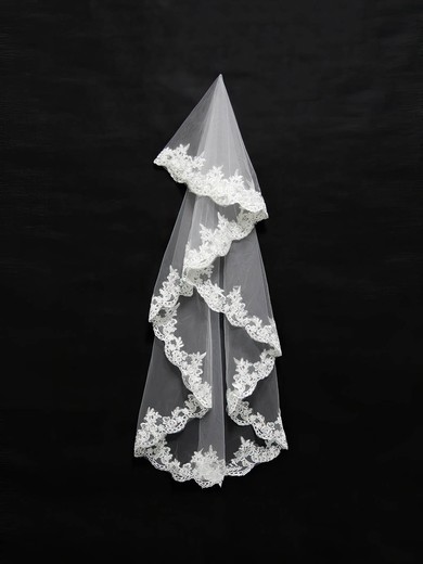 One-tier Ivory/White Elbow Bridal Veils with Applique #LDB03010125