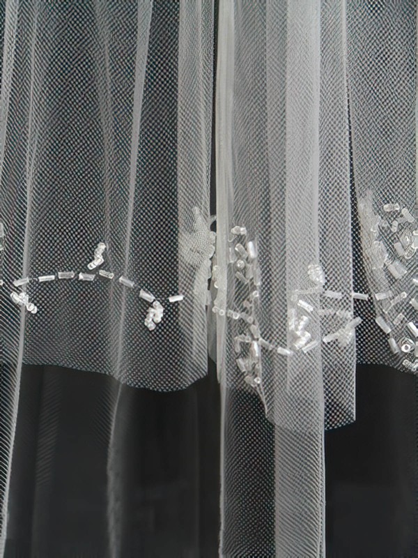 Two-tier White/Ivory Elbow Bridal Veils with Beading