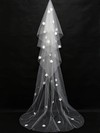Four-tier White Chapel Bridal Veils with Satin Flower/Faux Pearl #LDB03010146