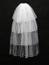 Four-tier White Fingertip Bridal Veils with Faux Pearl #LDB03010147