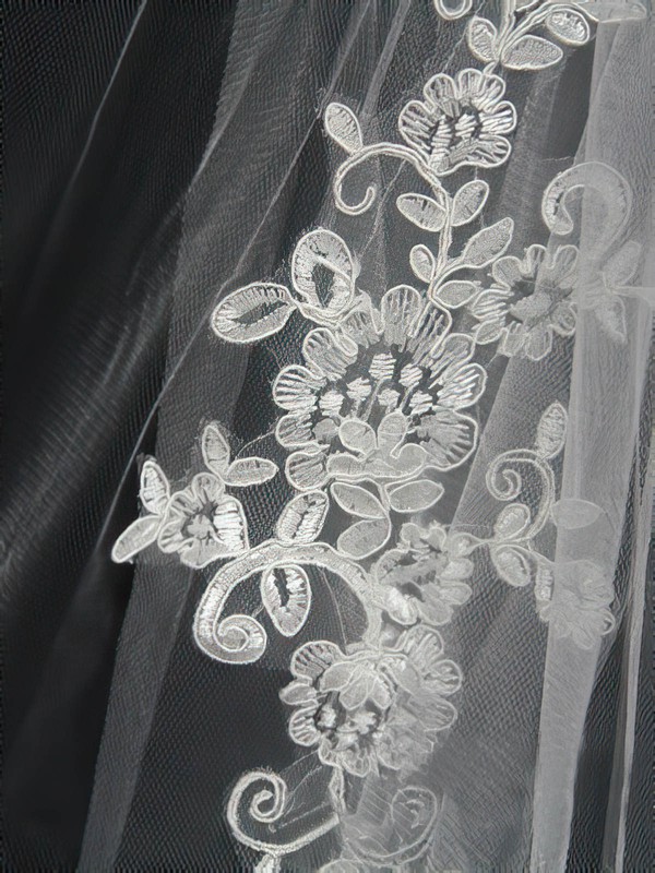 Two-tier White/Ivory Fingertip Bridal Veils with Applique #LDB03010154
