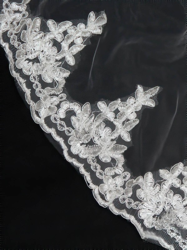 Four-tier White/Ivory Cathedral Bridal Veils with Applique