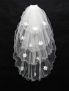 Four-tier White/Ivory Fingertip Bridal Veils with Faux Pearl/Satin Flower/Bone Binding #LDB03010160