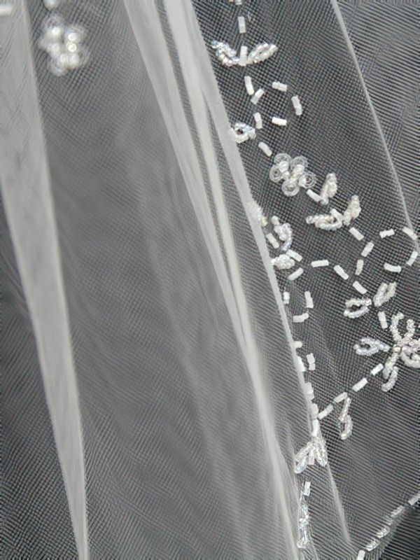 Two-tier White/Ivory Elbow Bridal Veils with Sequin/Beading #LDB03010164