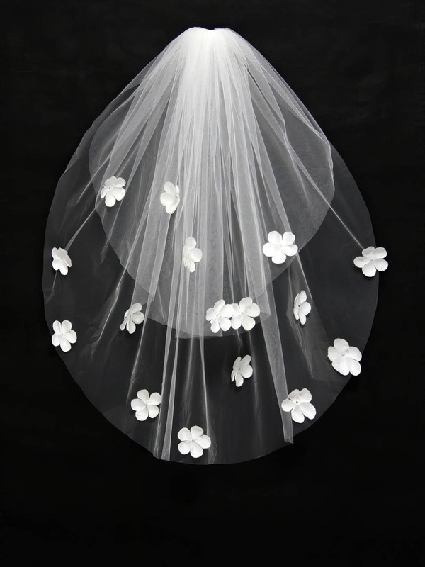Two-tier White/Ivory Elbow Bridal Veils with Beading/Satin Flower #LDB03010165