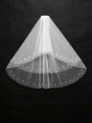 Two-tier White/Ivory Elbow Bridal Veils with Beading/Sequin/Faux Pearl #LDB03010169