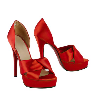 Women's Red Satin Pumps with Ruched #LDB03030272