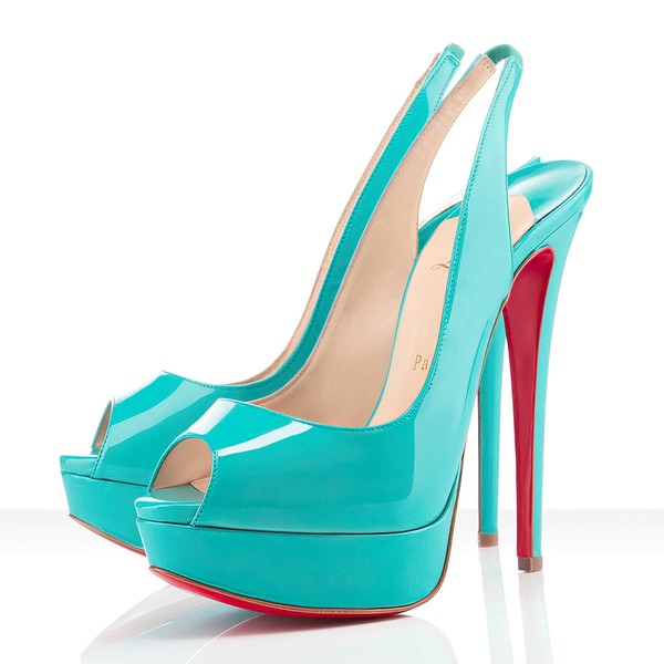 Women's Blue Patent Leather Pumps with Elastic Band #LDB03030285