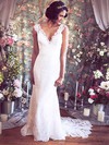 Trumpet/Mermaid Ivory Lace Covered Button V-neck Wedding Dresses #LDB00021351