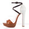 Women's Brown Real Leather Pumps with Buckle #LDB03030296