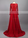 Scoop Neck Beading Court Train Long Sleeve Burgundy Chiffon Tulle Prom Dresses #LDB02019146