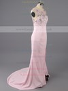 Pink Silk-like Satin Sheath/Column Scoop Neck Beading and Split Front Open Back Prom Dress #LDB02019148
