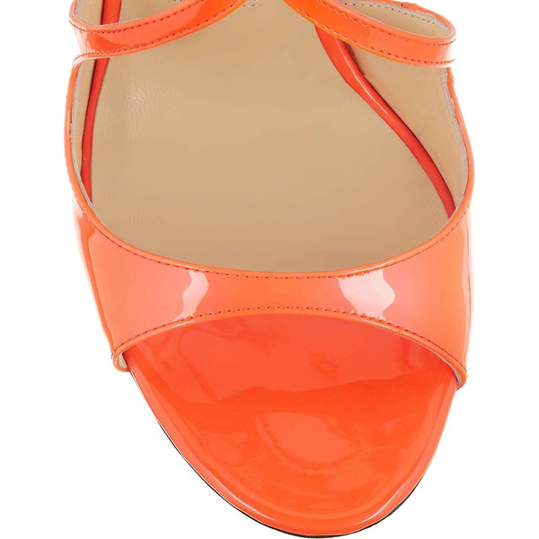 Women's Orange Patent Leather Pumps with Buckle #LDB03030338