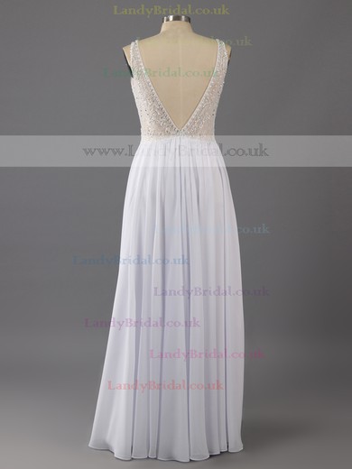 Simple Sheath/Column White Chiffon Crystal Detailing Scoop Neck Prom Dresses #LDB02019149