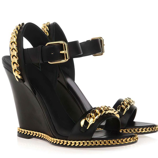 Women's Black Real Leather Pumps with Buckle/Chain
