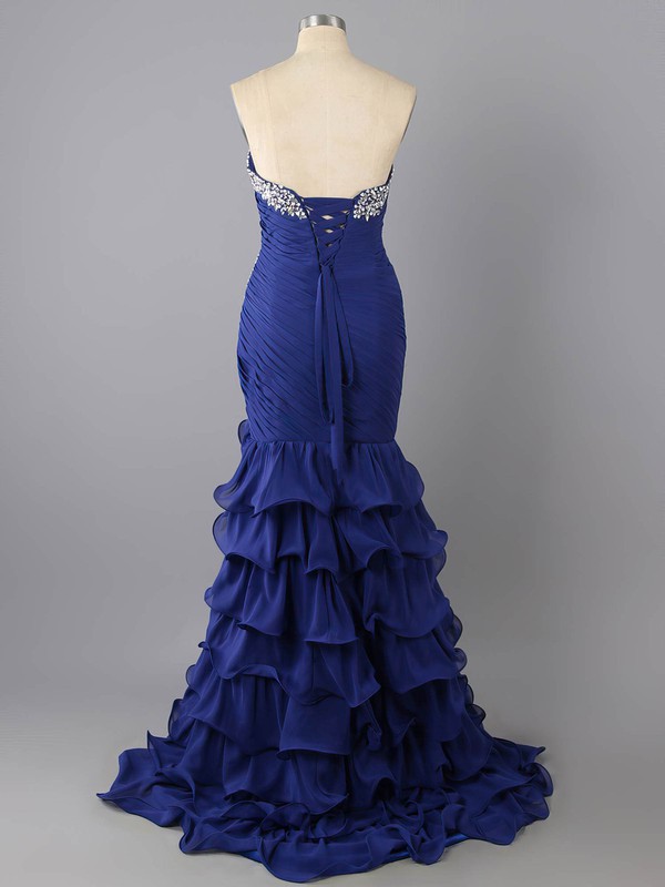 Unique Trumpet/Mermaid Tiered Royal Blue Chiffon Beading Sweetheart Prom Dresses #LDB02014755