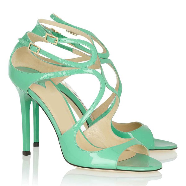 Women's Green Patent Leather Pumps with Buckle
